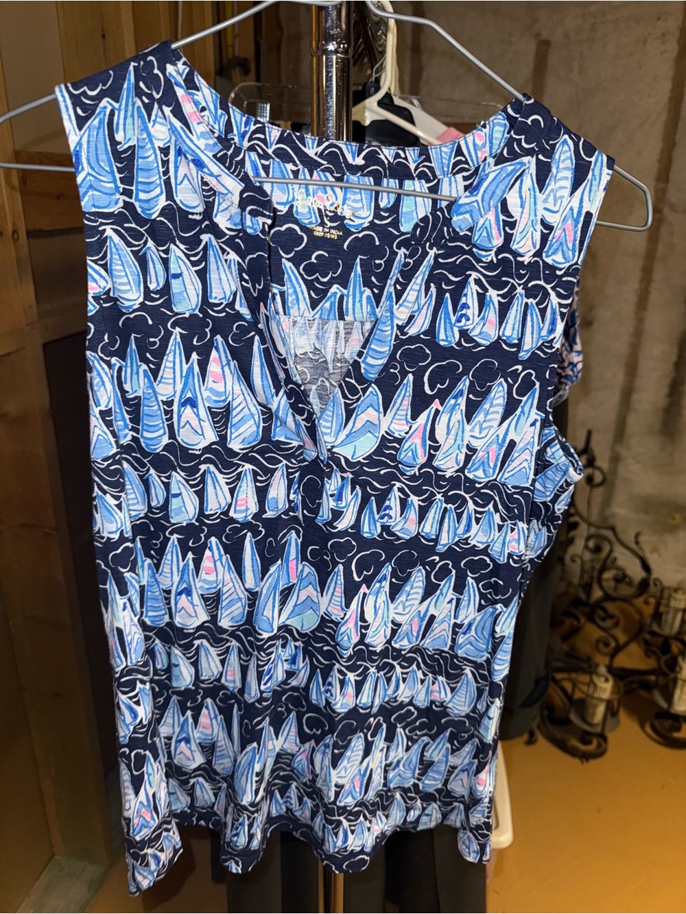 Lilly Pulitzer Navy Blue Sailboat-Print Sleeveless Top